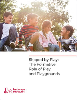 Cover of a document showing a picture of children sitting together at the top and underneath, the title of the whitepaper and the landscape structures logo